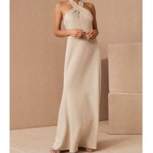 BHLDN for Anthropologie Ruby Satin Twist Halter Satin Gown NWT Size 4 $248 - Picture 1 of 9